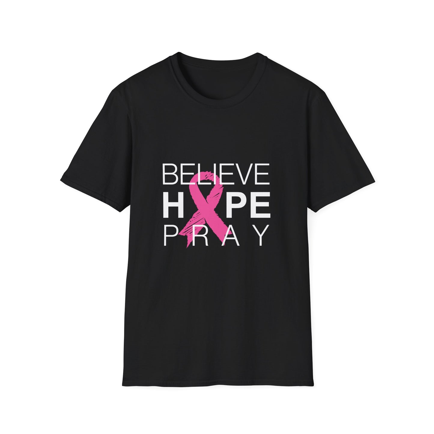 Breast Cancer Awareness: "BELIEVE. HOPE & PRAY" Unisex Softstyle T-Shirt