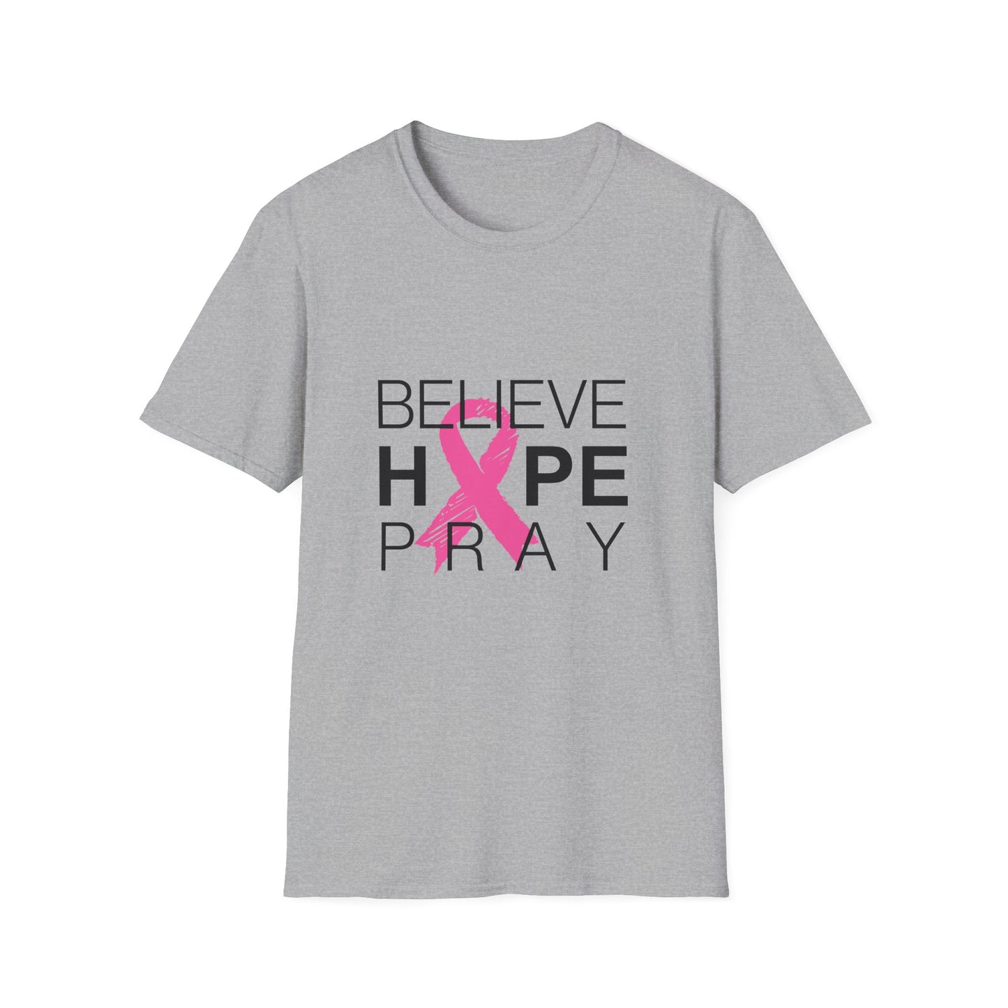 Breast Cancer Awareness: "BELIEVE. HOPE & PRAY" Unisex Softstyle T-Shirt