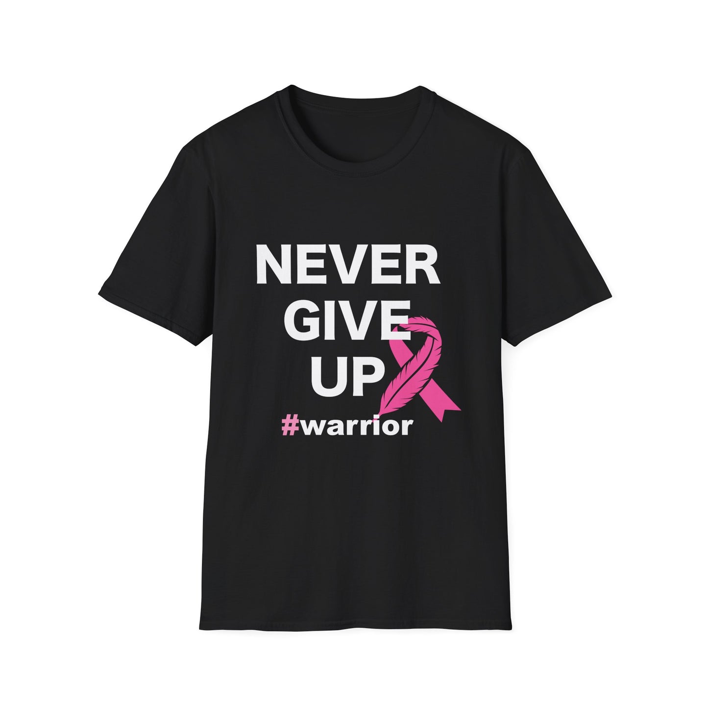 Breast Cancer Awareness: "Never Give Up" Unisex Softstyle T-Shirt