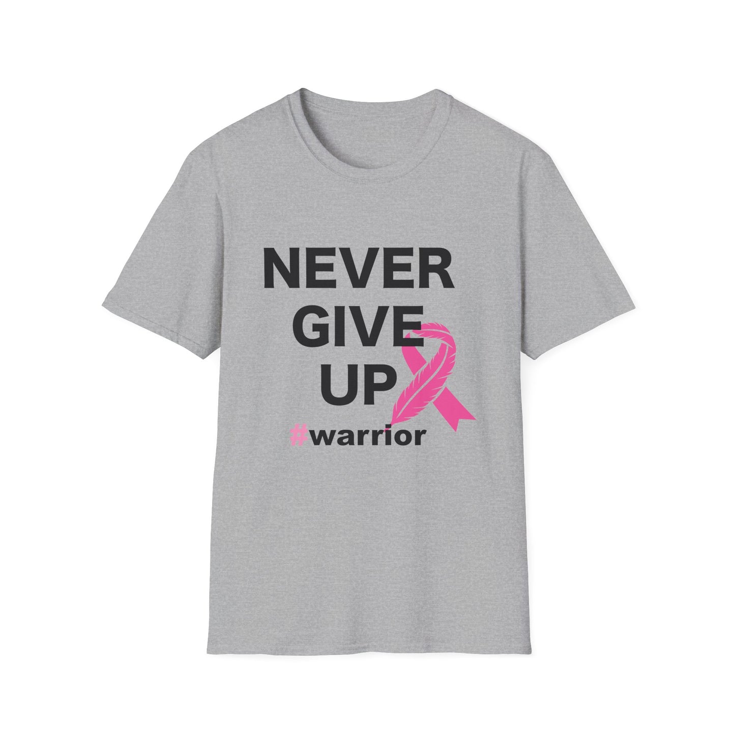 Breast Cancer Awareness: "Never Give Up" Unisex Softstyle T-Shirt