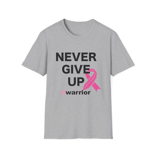 Breast Cancer Awareness: "Never Give Up" Unisex Softstyle T-Shirt