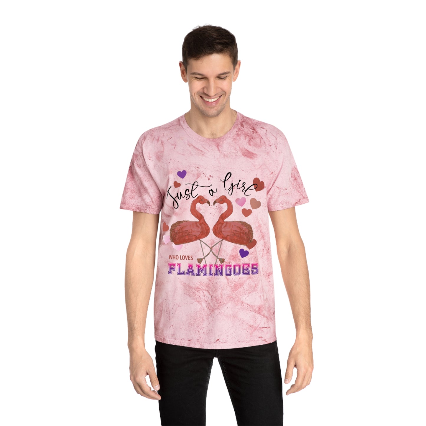 Unisex Color Blast T-Shirt - Just a Girl Who Loves Flamingos