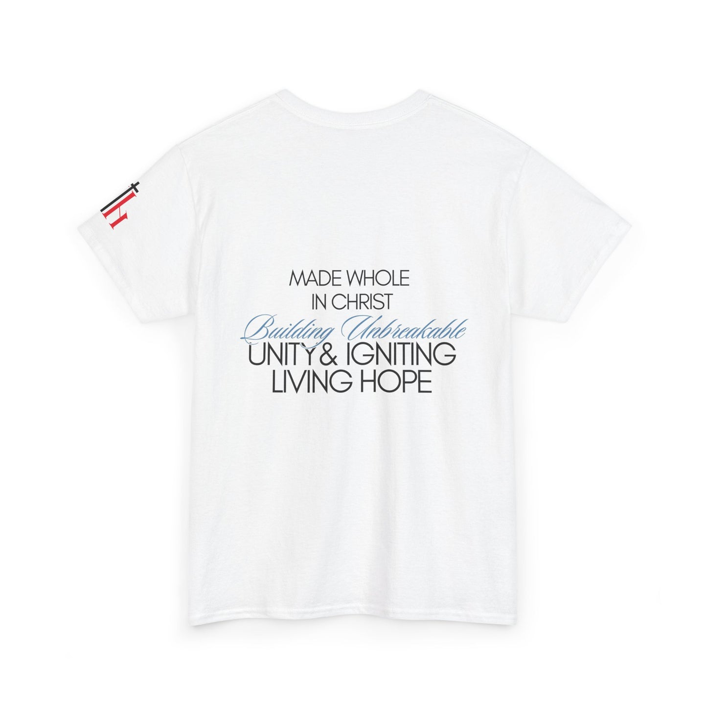 Unisex Heavy Cotton Tee - Artwork on Short Sleeves - Made Whole in Christ