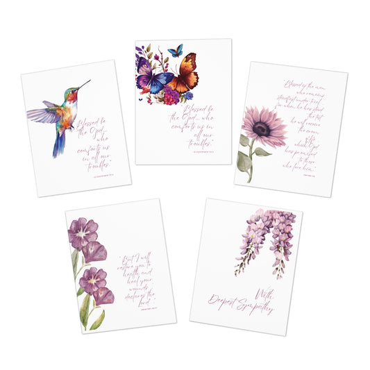 Watercolor Greeting Cards Set (5-Pack) — Encouragement, Sympathy, Thoughts and Prayers for Healing