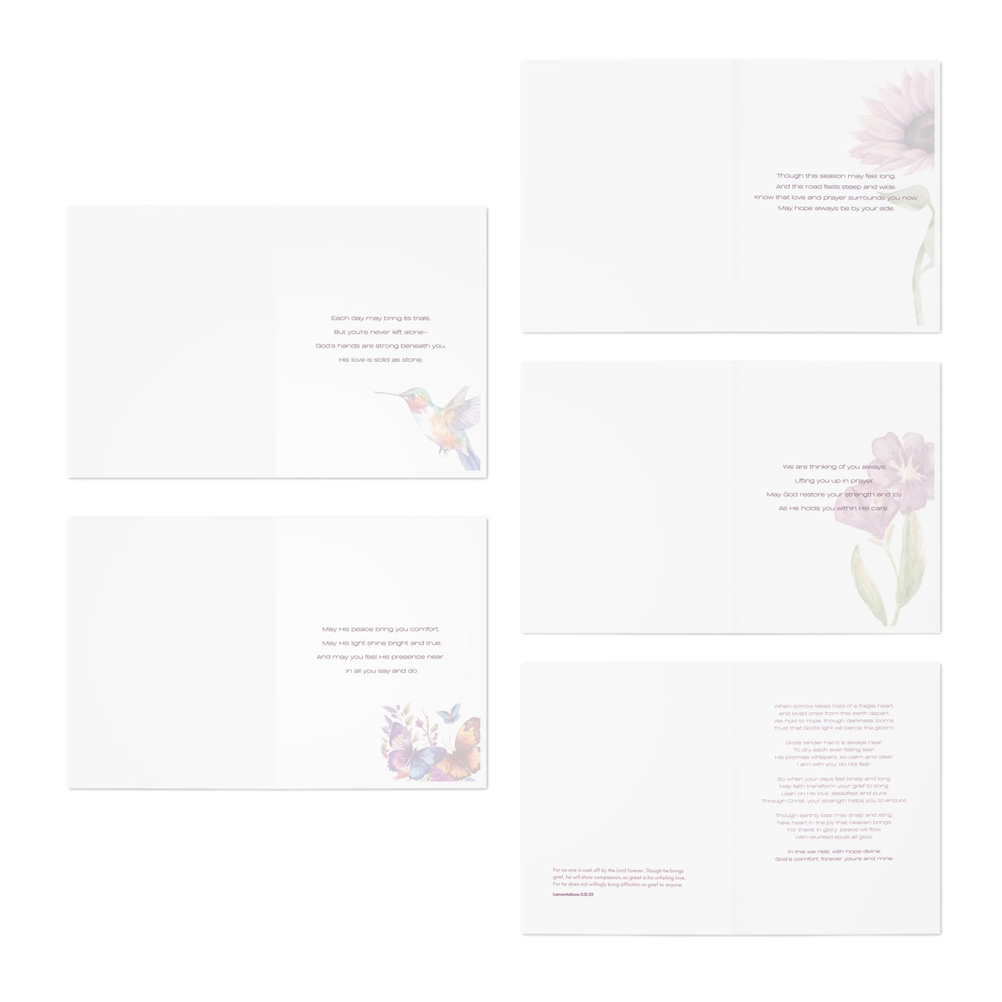 Watercolor Greeting Cards Set (5-Pack) — Encouragement, Sympathy, Thoughts and Prayers for Healing