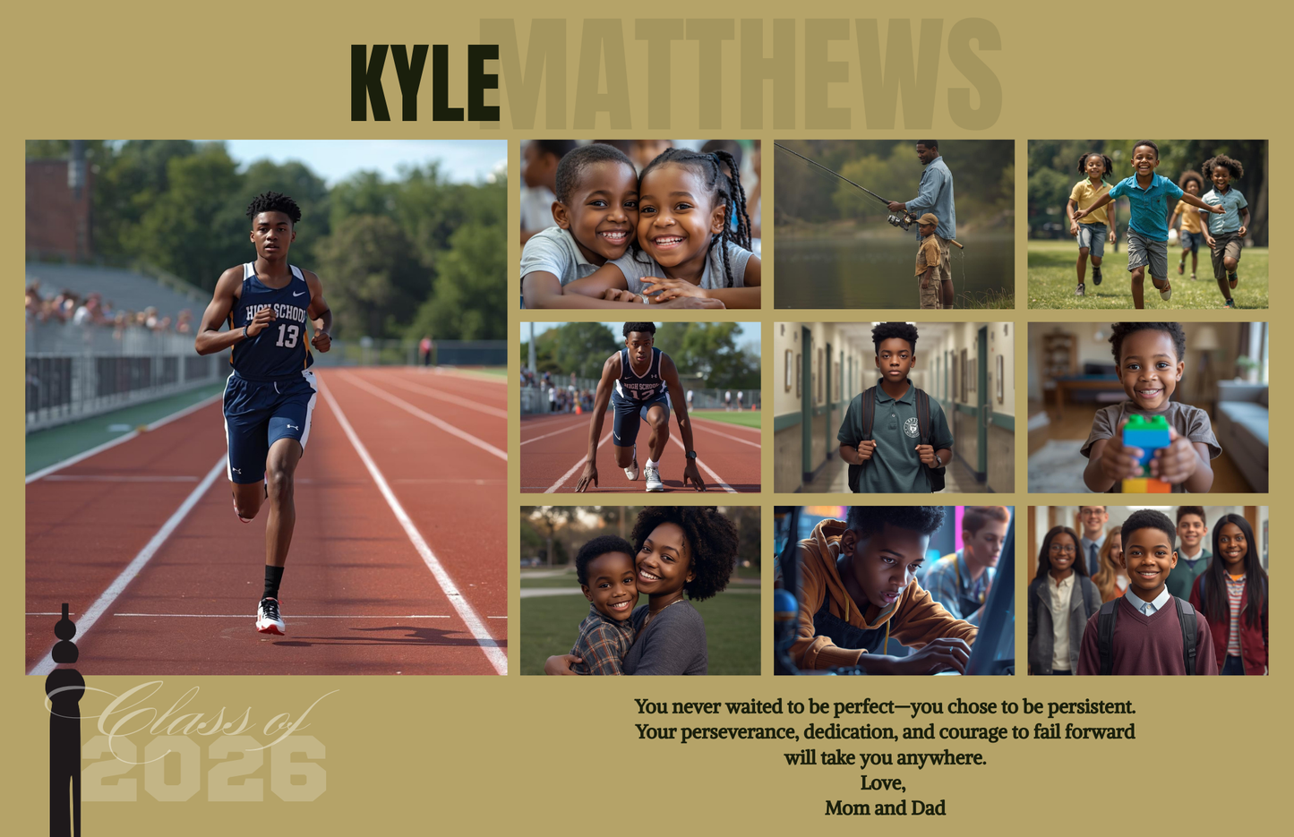 Editable Yearbook Ad Template | Senior Tribute Bundle - Half and Quarter Page - Theme: Sports Grid w/10 Photos