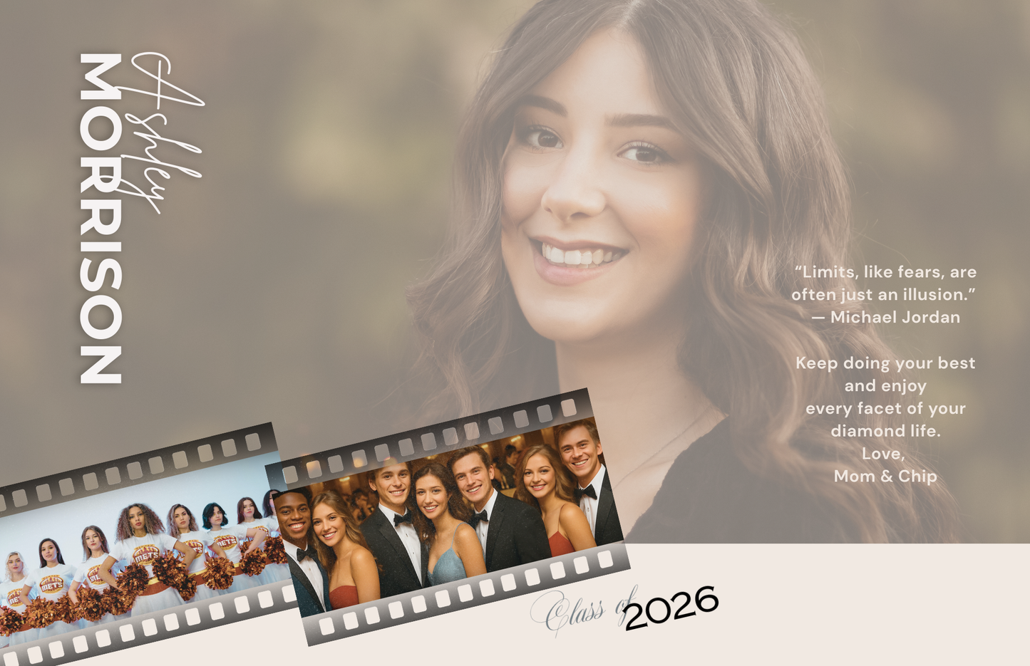 Editable Yearbook Ad Template | Senior Tribute Bundle - Half and Quarter Page - Theme: Natural Film Strip