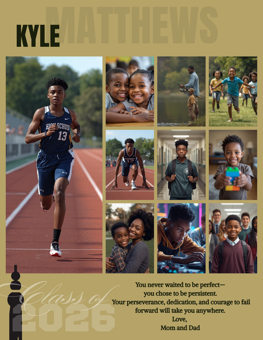 Editable Yearbook Ad Template | Senior Tribute Bundle - Half and Quarter Page - Theme: Sports Grid w/10 Photos