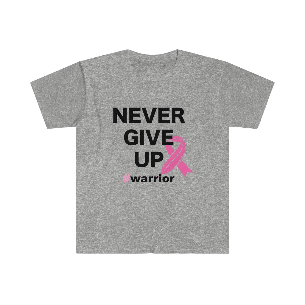 Breast Cancer Awareness: "Never Give Up" Unisex Softstyle T-Shirt